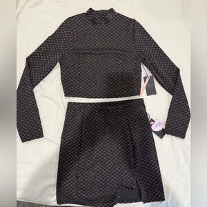 Black and rose gold long sleeve high waisted 2 piece skirt set